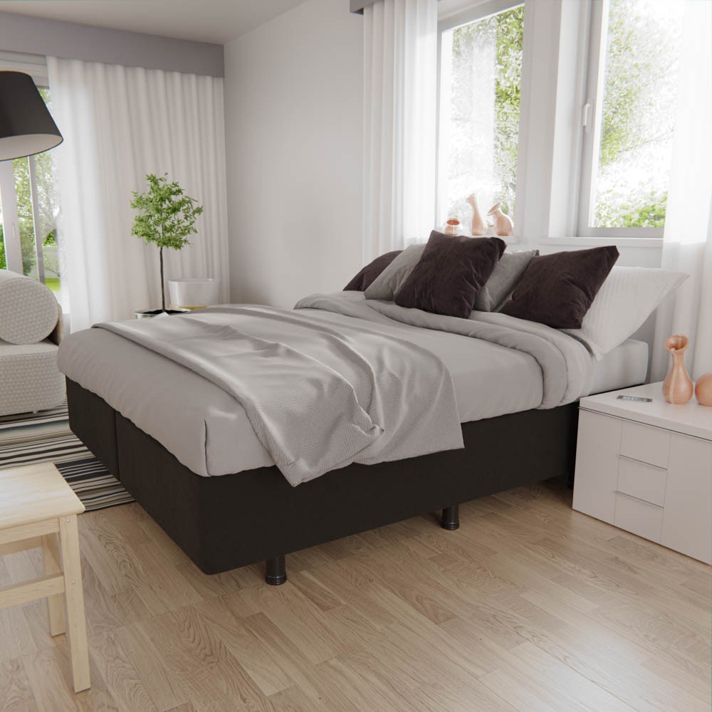 Base Box para Cama Casal King 192x203cm Bipartido Liz S05 Suede Bordado Preto - Mpozenato