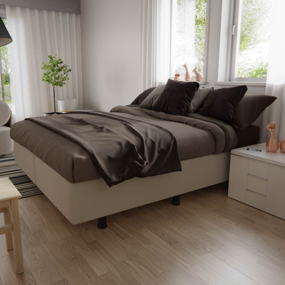 Base Box para Cama Casal Queen 158x198cm Bipartido Liz S05 Sintético Bege - Mpozenato