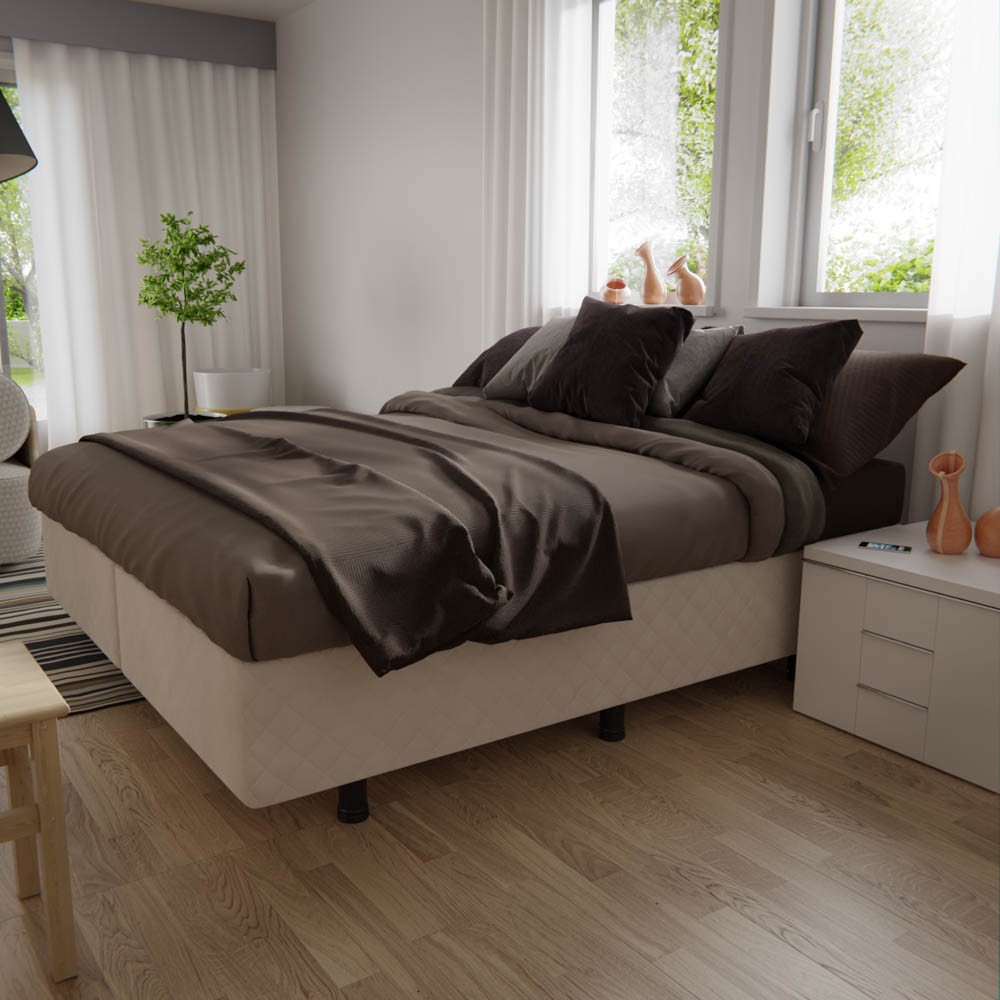 Base Box para Cama Casal Queen 158x198cm Bipartido Liz S05 Suede Bordado Bege - Mpozenato