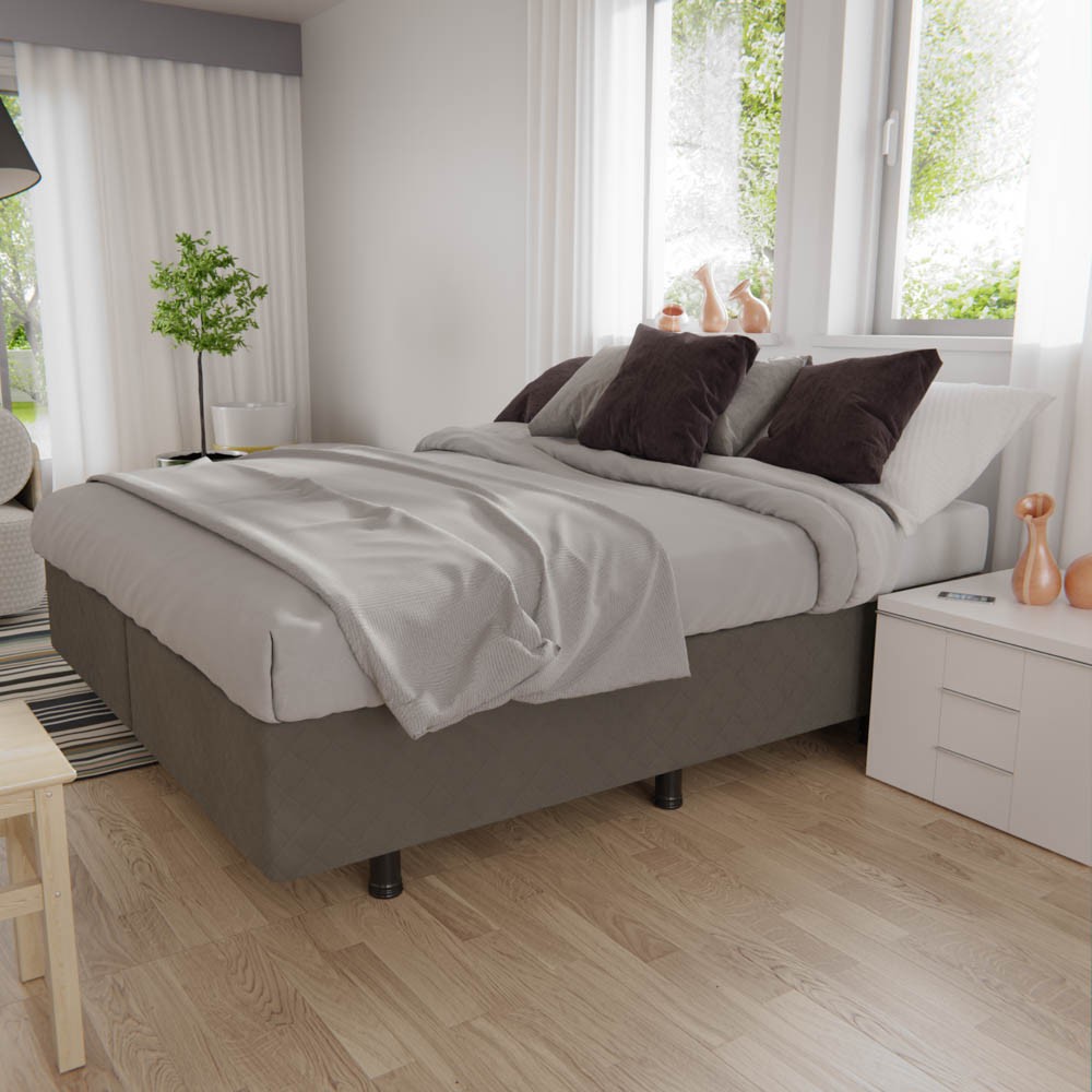 Base Box para Cama Casal Queen 158x198cm Bipartido Liz S05 Suede Bordado Cinza - Mpozenato