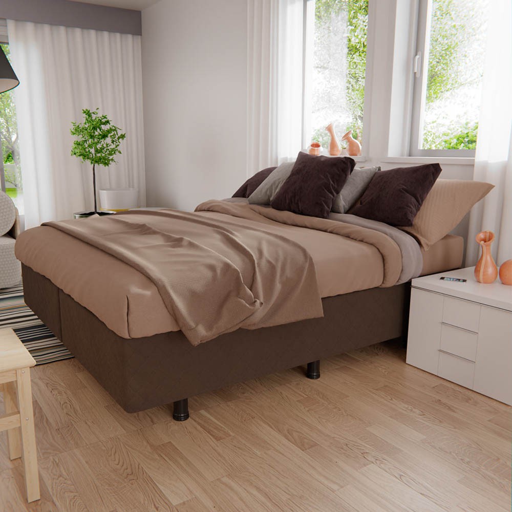 Base Box para Cama Casal Queen 158x198cm Bipartido Liz S05 Suede Bordado Marrom - Mpozenato