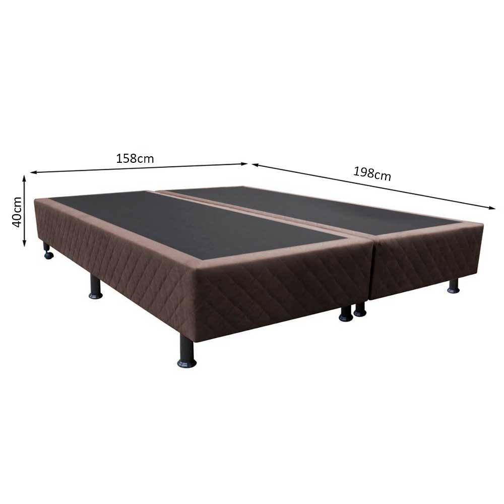 Base Box para Cama Casal Queen 158x198cm Bipartido Liz S05 Suede Bordado Marrom - Mpozenato