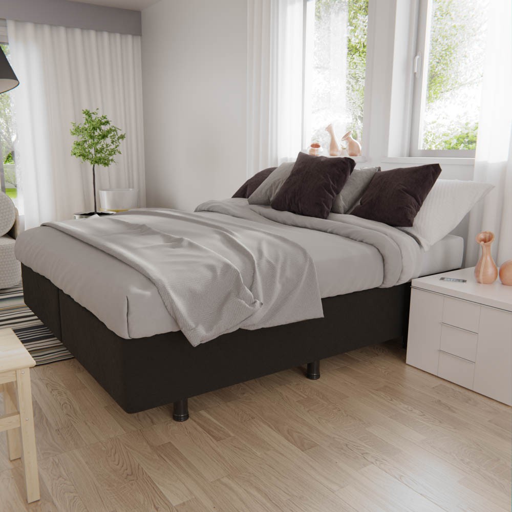Base Box para Cama Casal Queen 158x198cm Bipartido Liz S05 Suede Bordado Preto - Mpozenato
