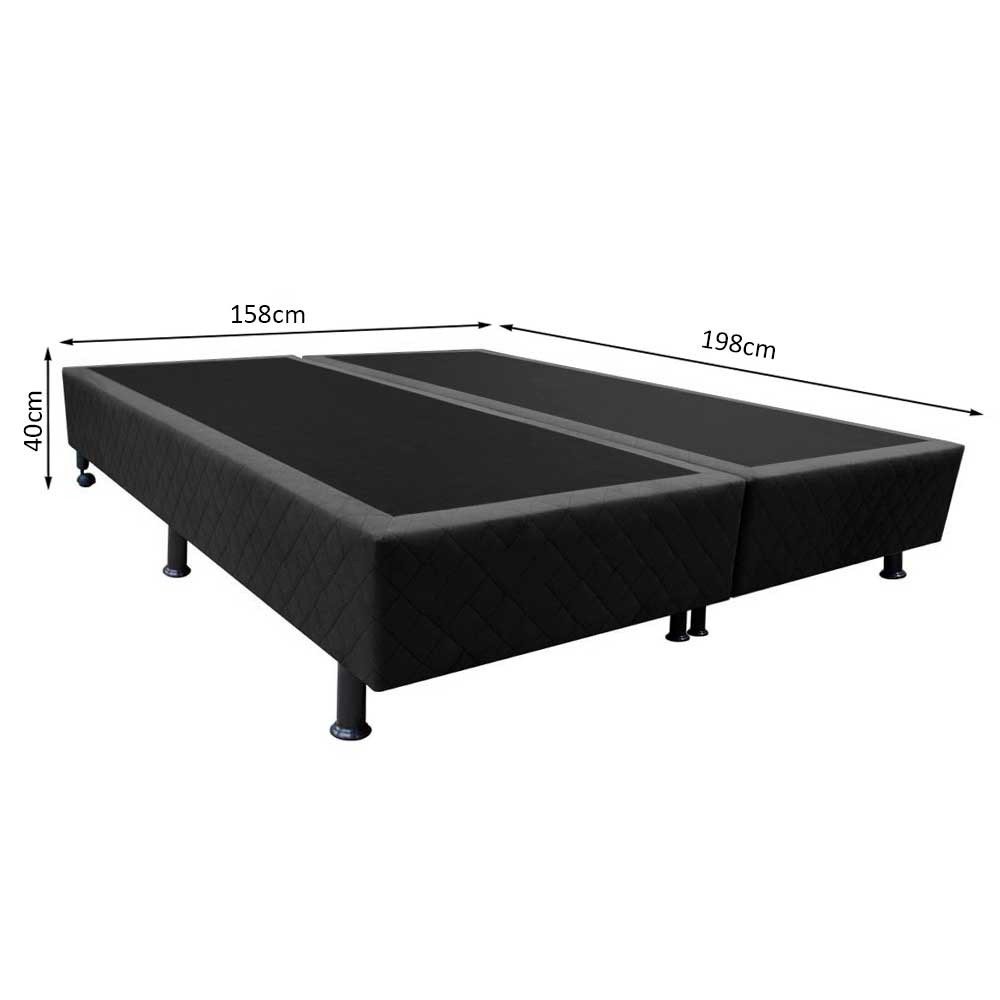 Base Box para Cama Casal Queen 158x198cm Bipartido Liz S05 Suede Bordado Preto - Mpozenato