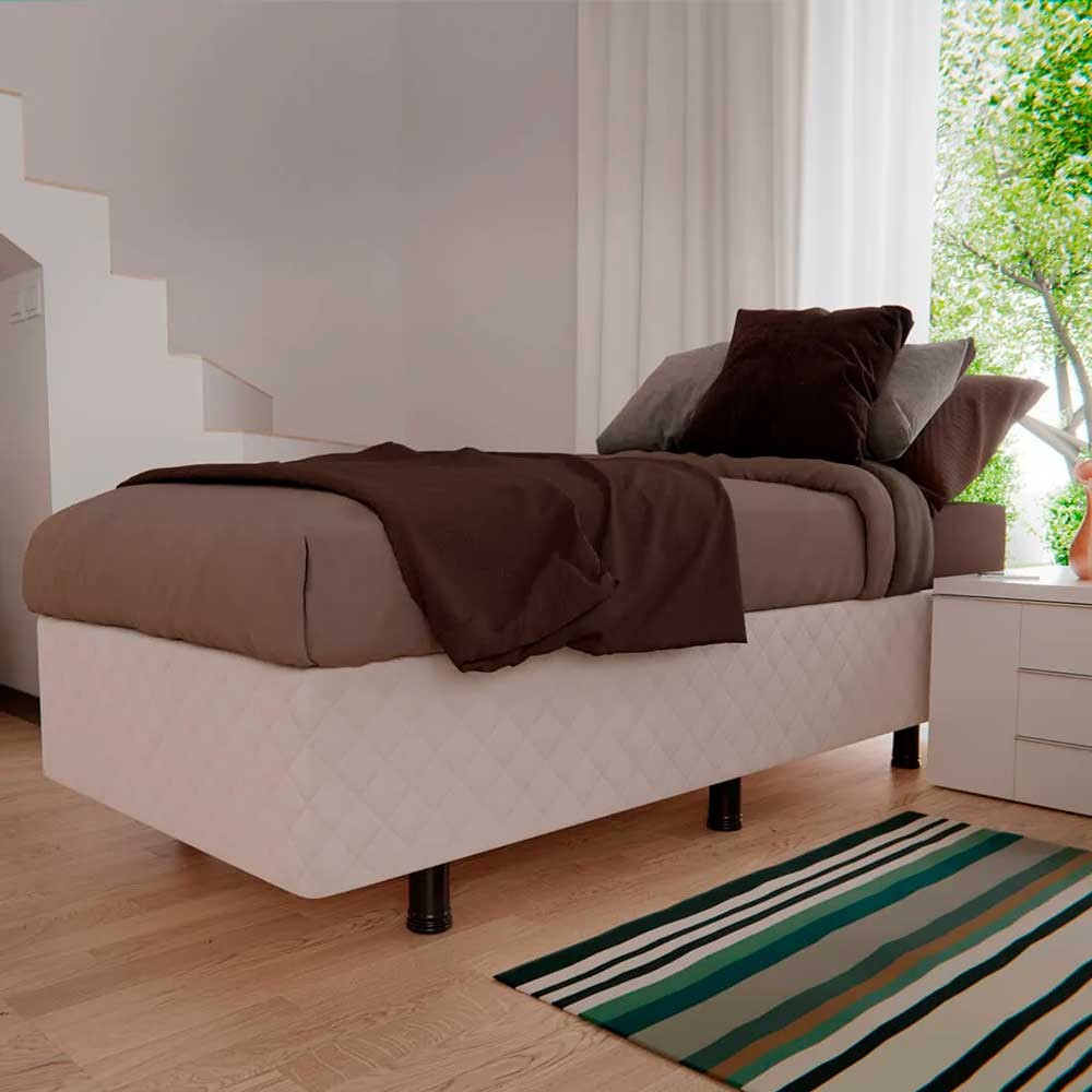 Base Box para Cama Solteiro 88x188cm Liz S05 Suede Bordado Bege - Mpozenato
