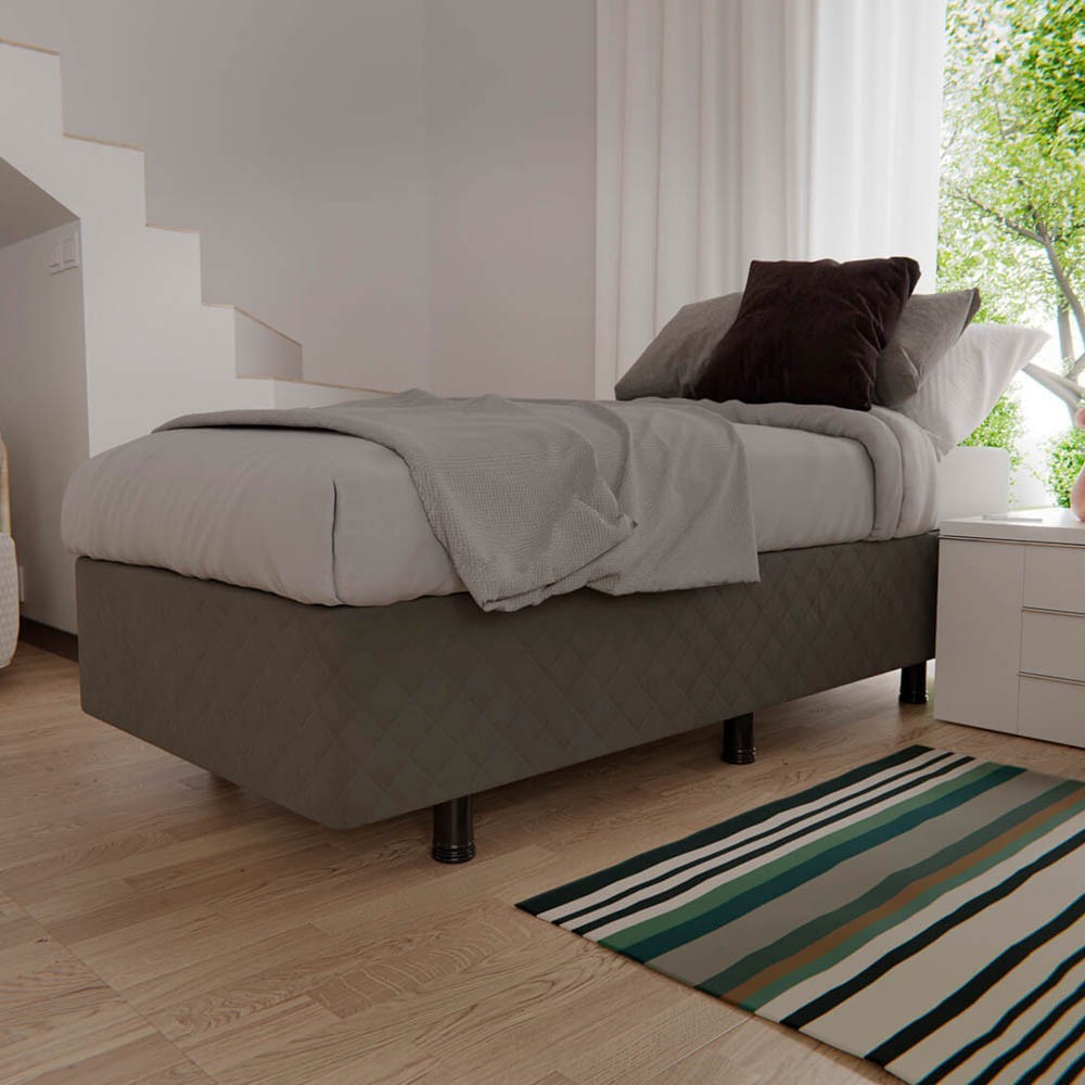 Base Box para Cama Solteiro 88x188cm Liz S05 Suede Bordado Cinza - Mpozenato