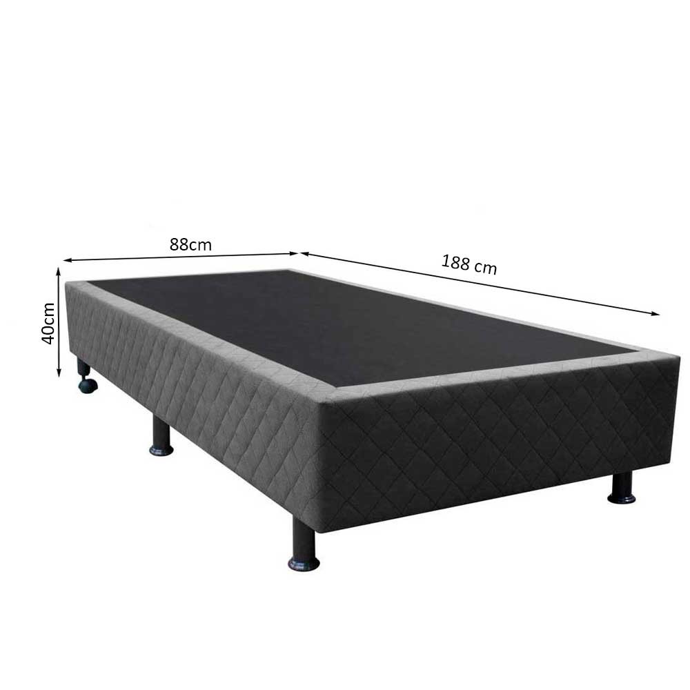 Base Box para Cama Solteiro 88x188cm Liz S05 Suede Bordado Cinza - Mpozenato