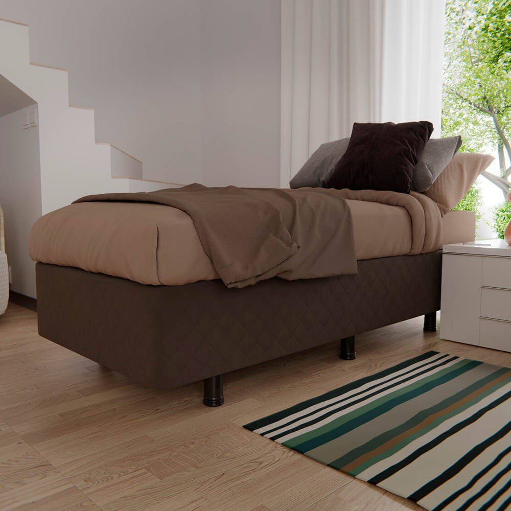 Base Box para Cama Solteiro 88x188cm Liz S05 Suede Bordado Marrom - Mpozenato