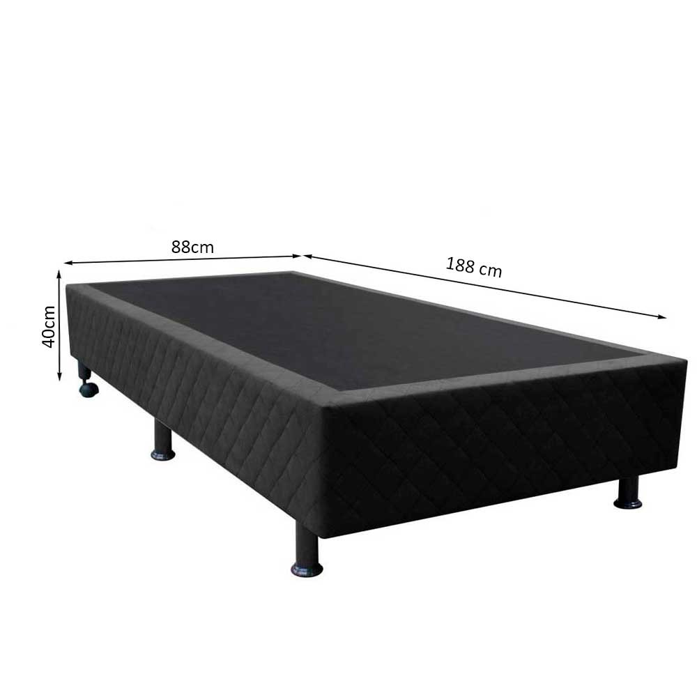 Base Box para Cama Solteiro 88x188cm Liz S05 Suede Bordado Preto - Mpozenato