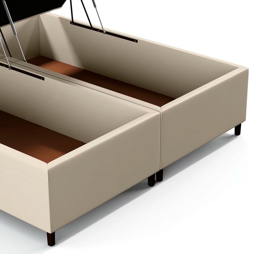 Base Cama Box Baú Casal Queen 158cm Hit Z04 Sintético Bege- Mpozenato