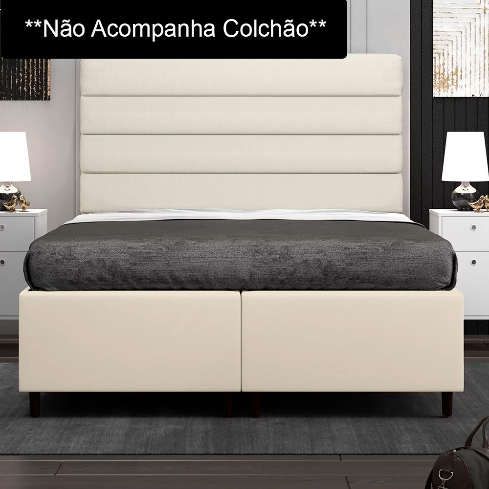 Base Cama Box Casal Queen 158cm Bipartido Hit Z04 Sintético Bege- Mpozenato