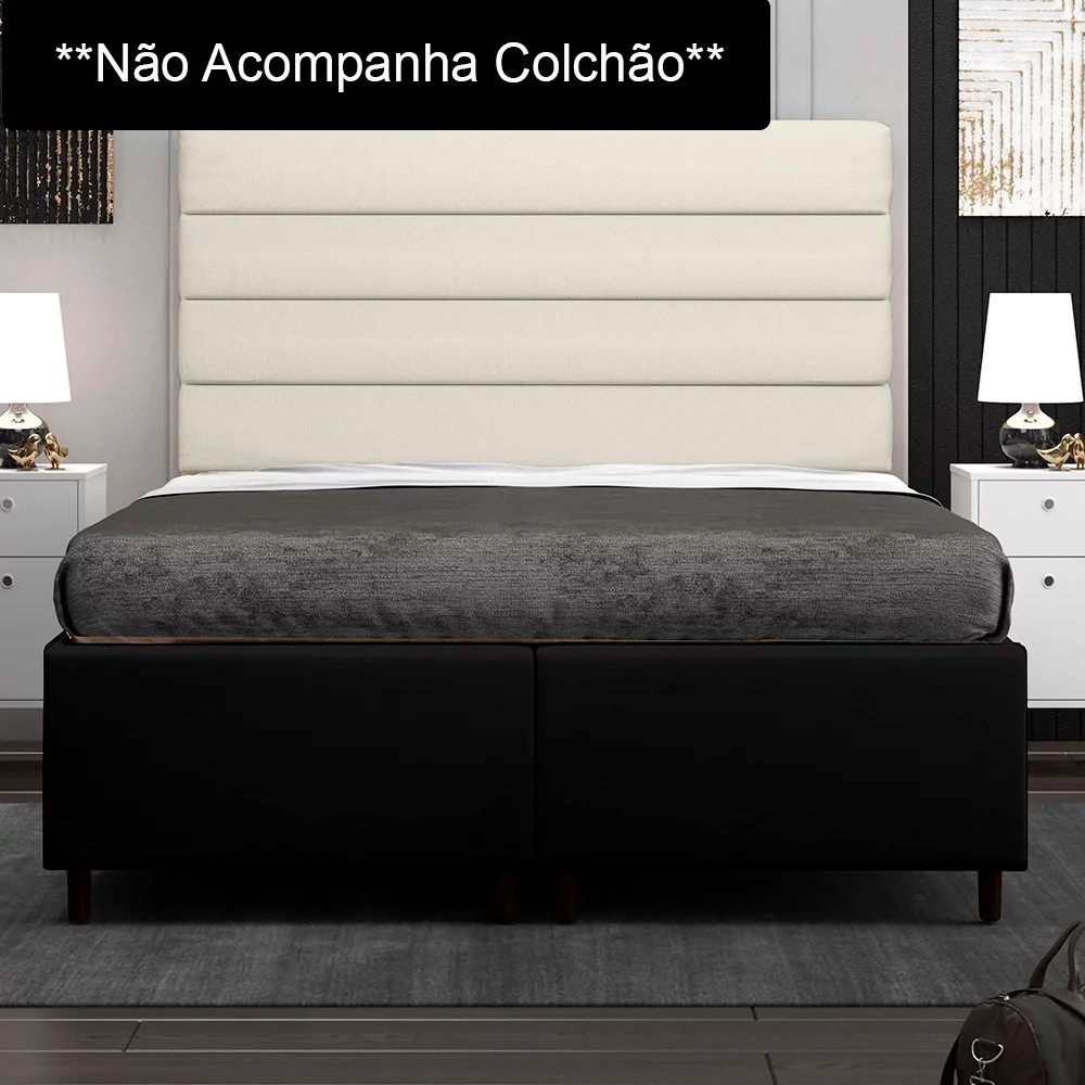 Base Cama Box Casal Queen 158cm Bipartido Hit Z04 Sintético Preto - Mpozenato