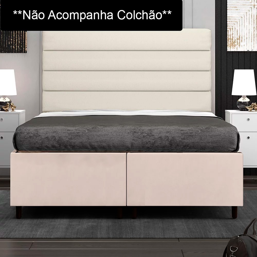 Base Cama Box Casal Queen 158cm Bipartido Hit Z04 Suede Bege - Mpozenato