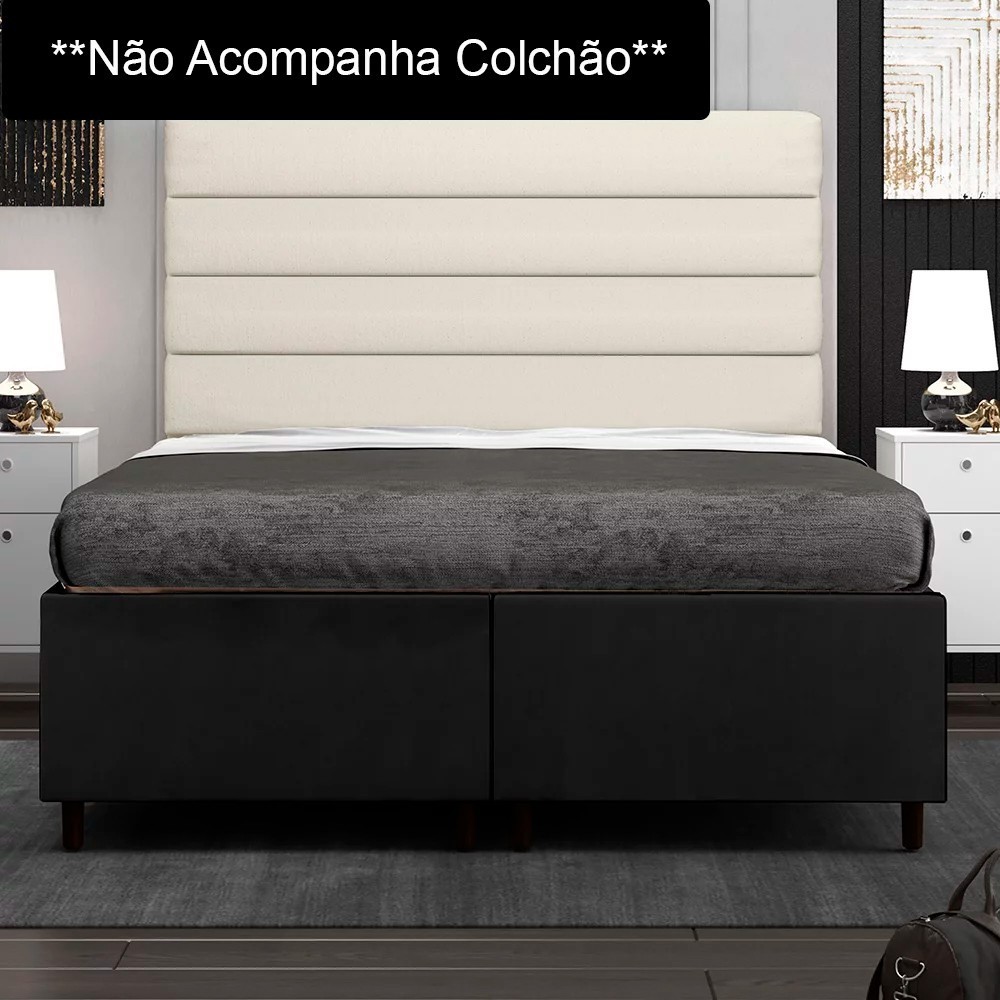 Base Cama Box Casal Queen 158cm Bipartido Hit Z04 Suede Preto - Mpozenato