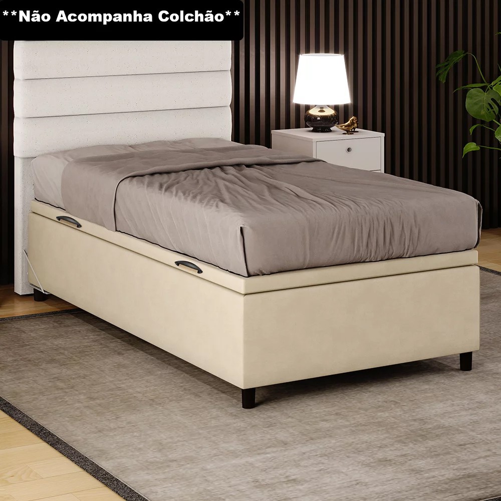 Base para Cama Box Baú Solteiro 88x188cm Hit Z04 Sintético Bege - Mpozenato