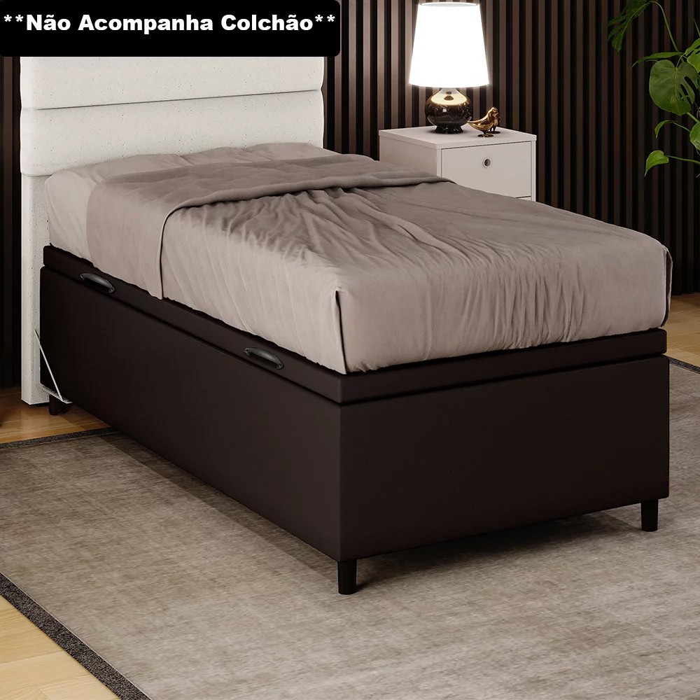 Base para Cama Box Baú Solteiro 88x188cm Hit Z04 Sintético Marrom - Mpozenato