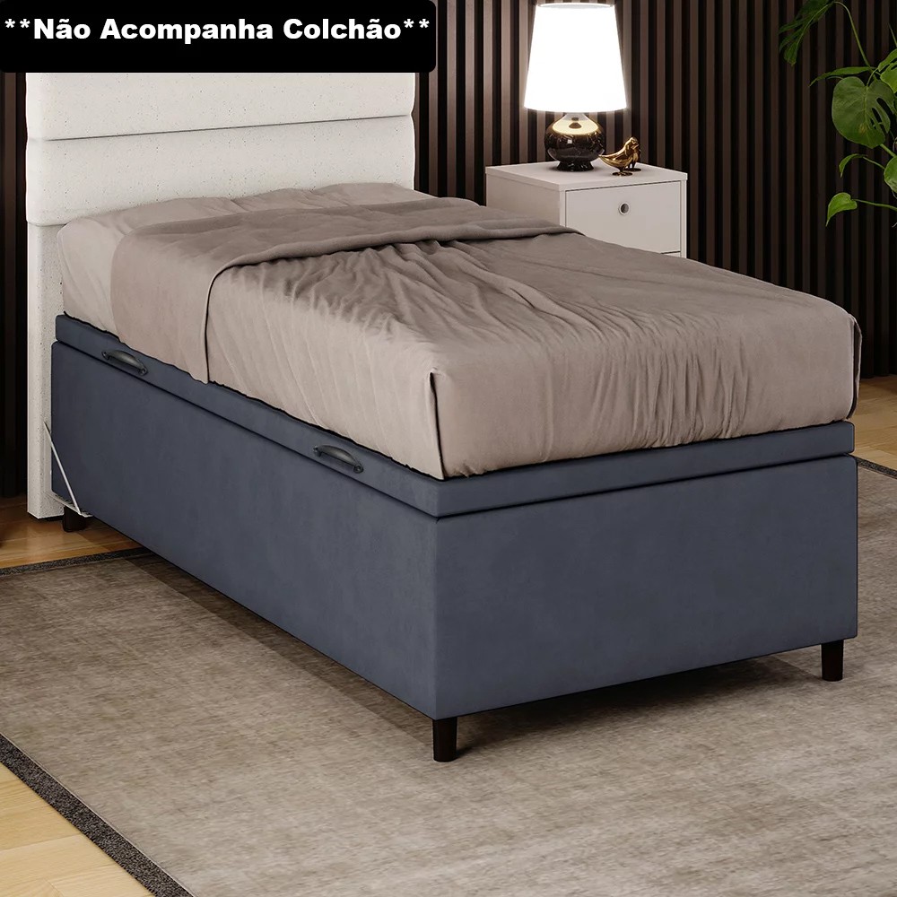 Base para Cama Box Baú Solteiro 88x188cm Hit Z04 Suede Cinza - Mpozenato