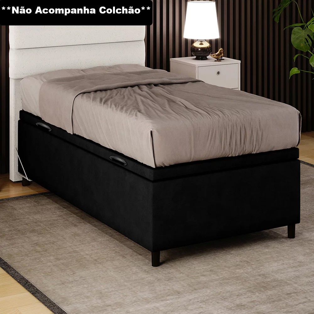 Base para Cama Box Baú Solteiro 88x188cm Hit Z04 Suede Preto - Mpozenato