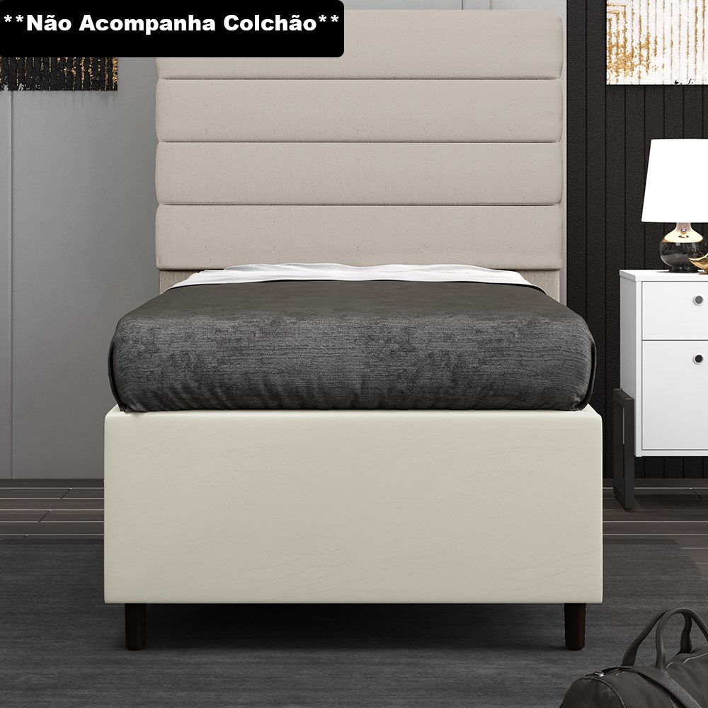 Base para Cama Box Solteiro 88x188cm Hit Z04 Sintético Bege- Mpozenato