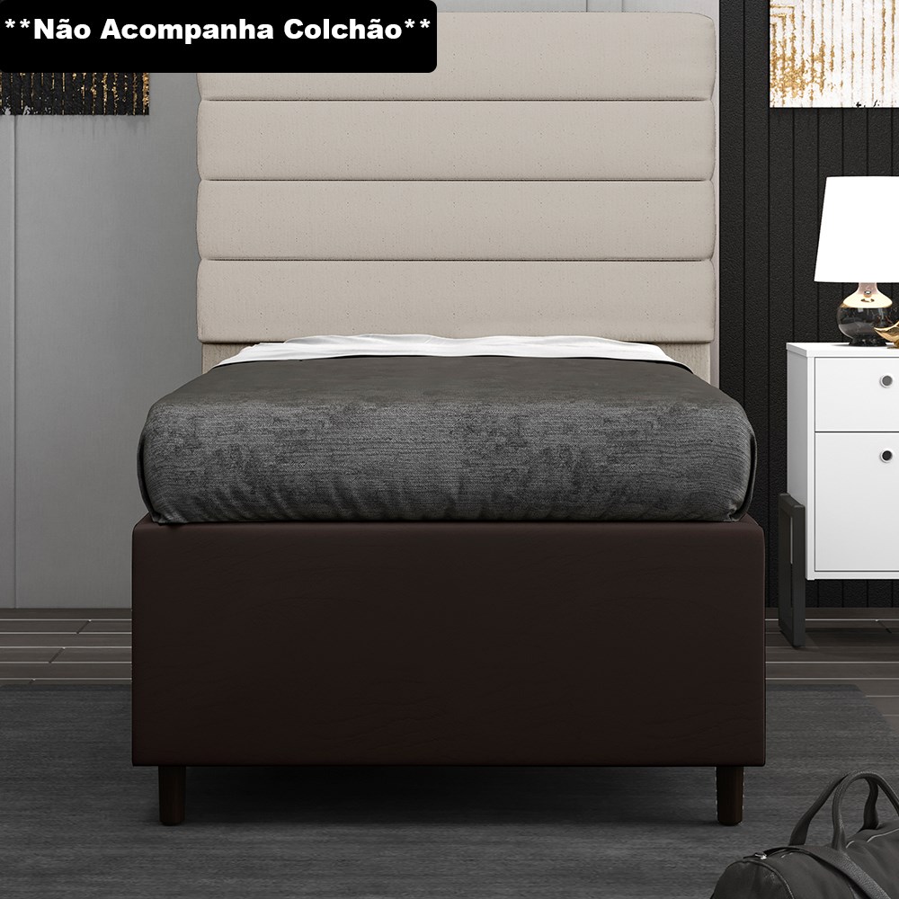 Base para Cama Box Solteiro 88x188cm Hit Z04 Sintético Marrom - Mpozenato