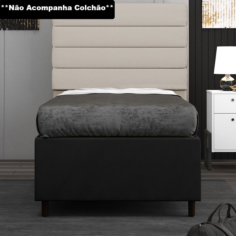 Base para Cama Box Solteiro 88x188cm Hit Z04 Suede Preto - Mpozenato