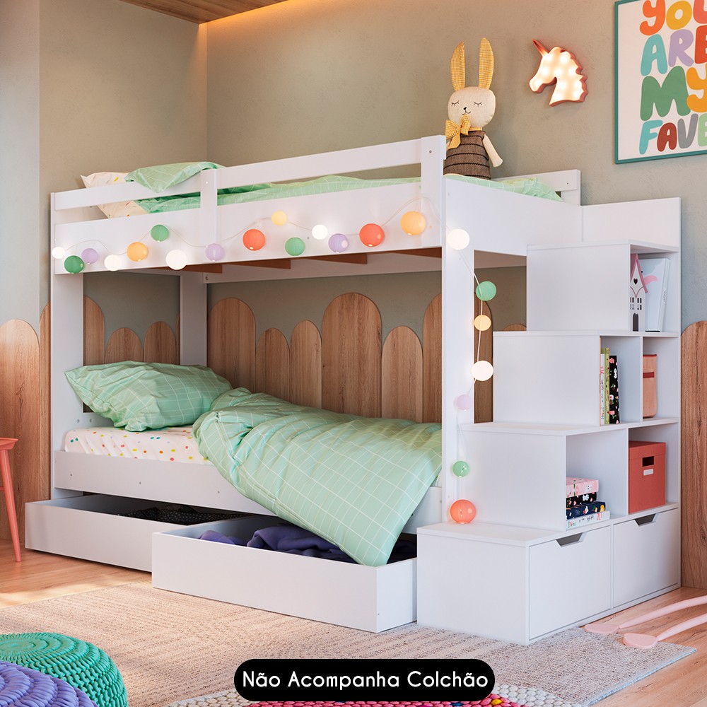 Beliche Infantil Com Escada e 4 Gavetas Infix C06 Branco - Mpozenato