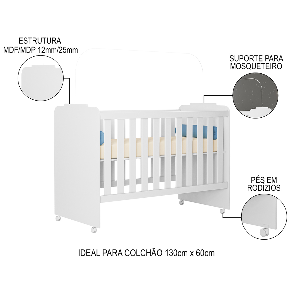 Berço Com Rodízios Amour P14 Branco - Mpozenato
