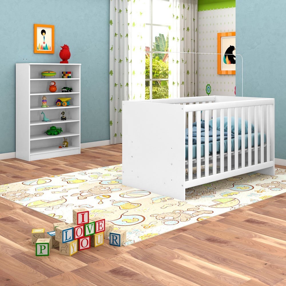 Berço Quarto Bebê Mini Cama Certificado pelo Inmetro Doce Sonho e Armário Multiuso Bell Q02 Branco - Mpozenato