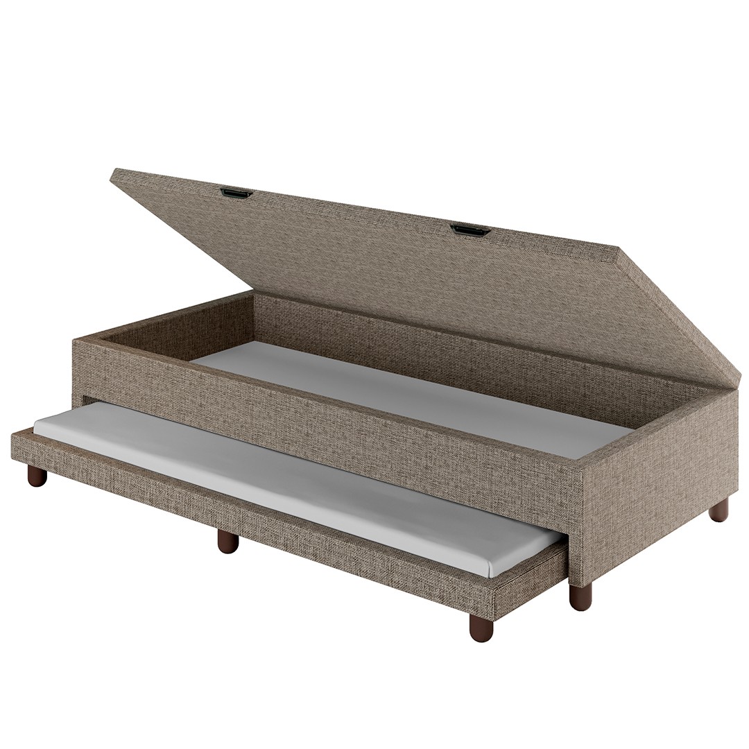 Bicama Box Baú Solteirão 96x188 cm Samy S05 Linho Marrom - Mpozenato