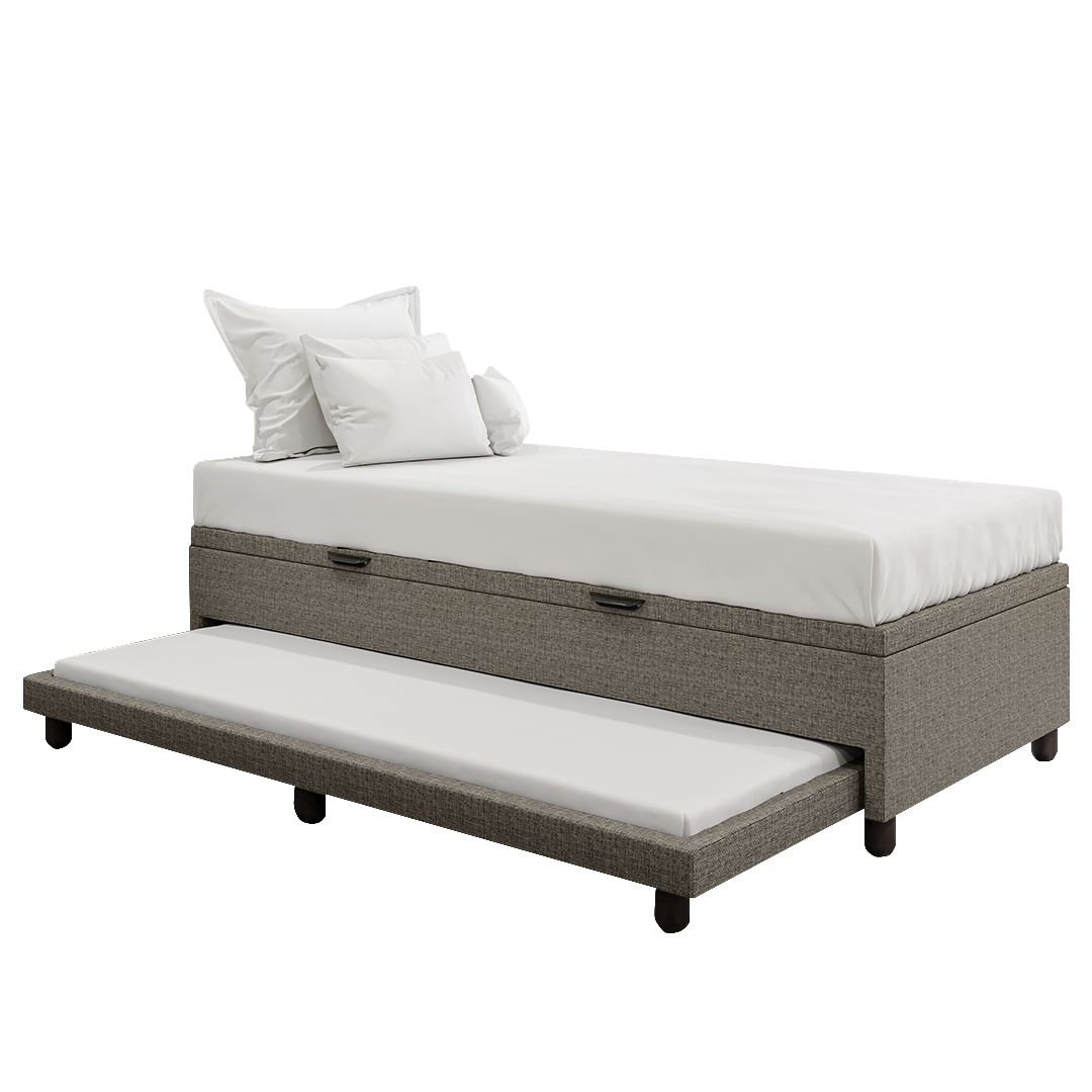 Bicama Box Baú Solteirão 96x188 cm Samy S05 Linho Marrom - Mpozenato