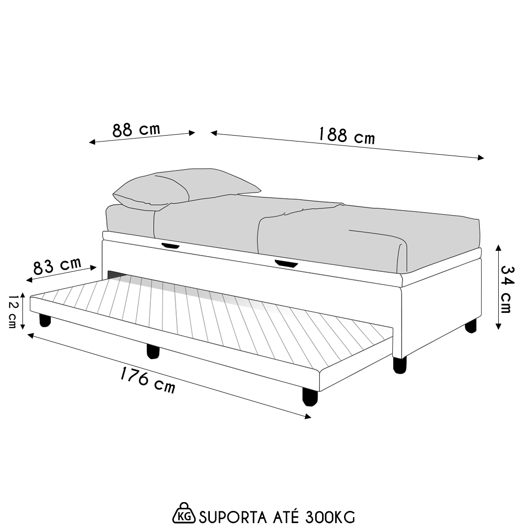 Bicama Box Baú Solteiro 88x188 cm Samy S05 Linho Bege - Mpozenato