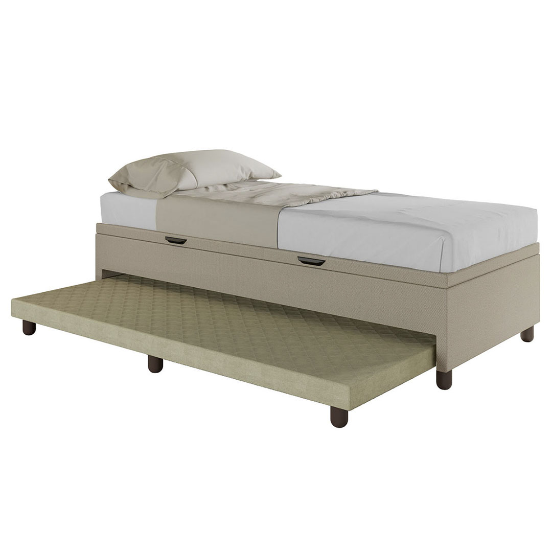 Bicama Box Baú Solteiro 88x188 cm Samy S05 Linho Bege - Mpozenato