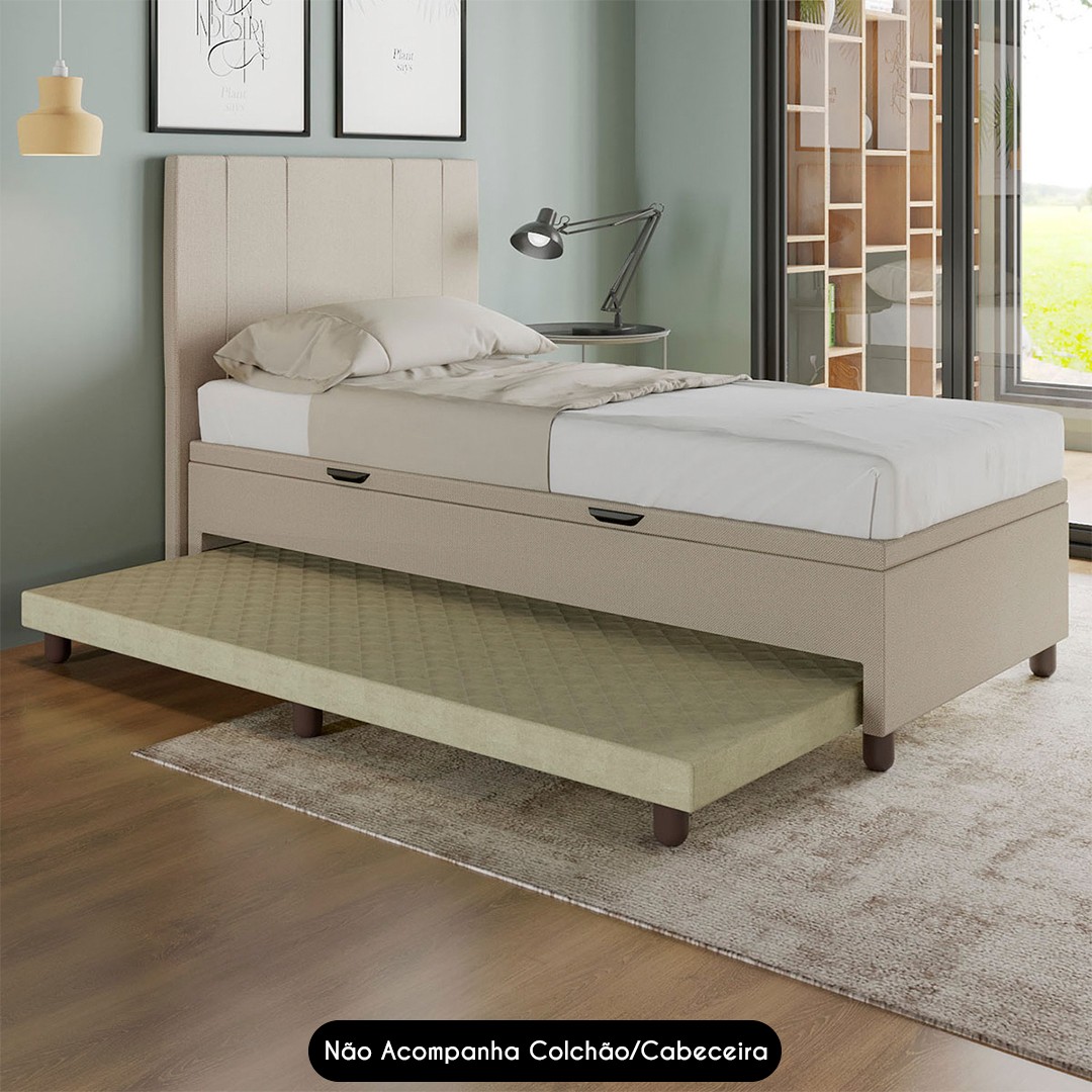 Bicama Box Baú Solteiro 88x188 cm Samy S05 Linho Bege - Mpozenato
