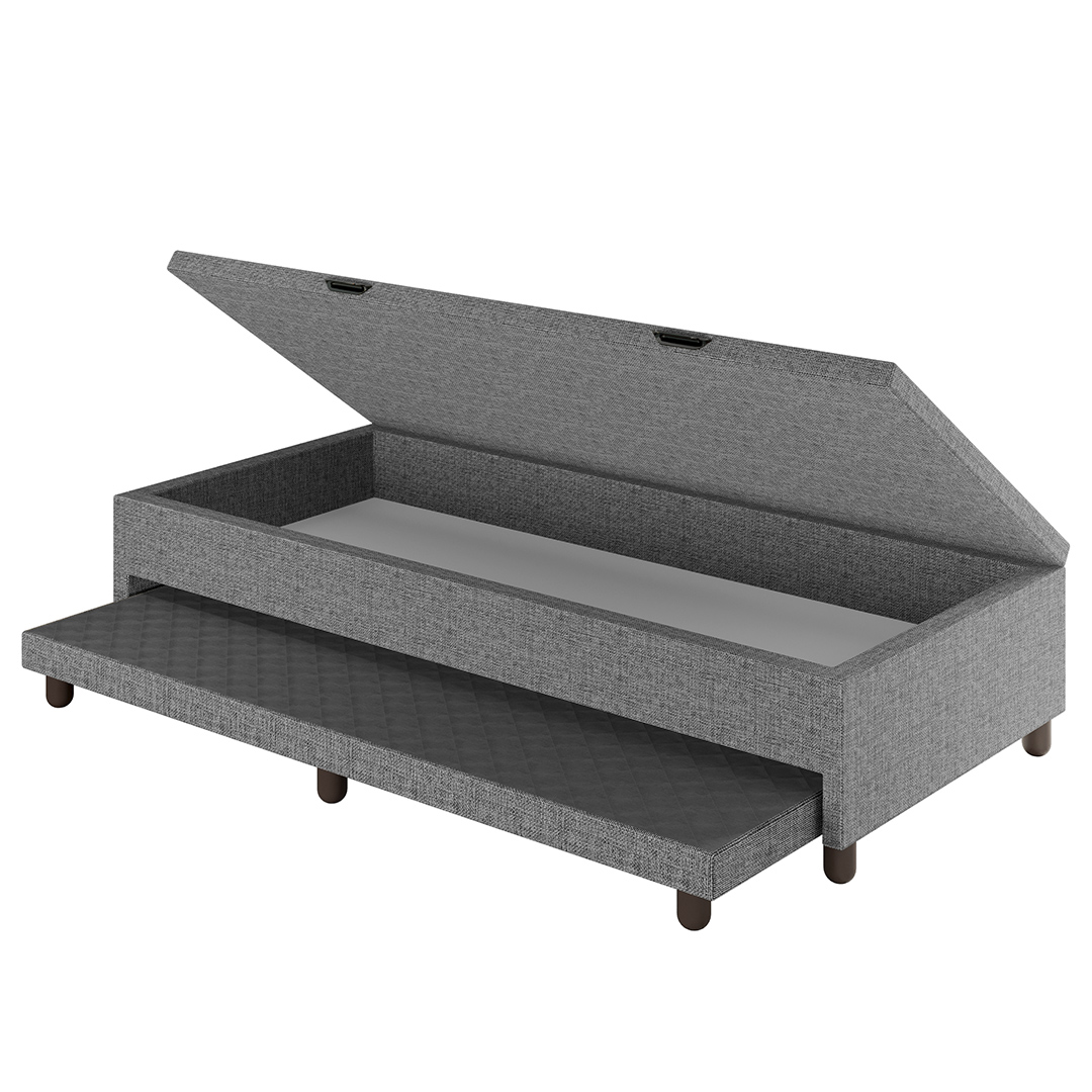 Bicama Box Baú Solteiro 88x188 cm Samy S05 Linho Cinza - Mpozenato