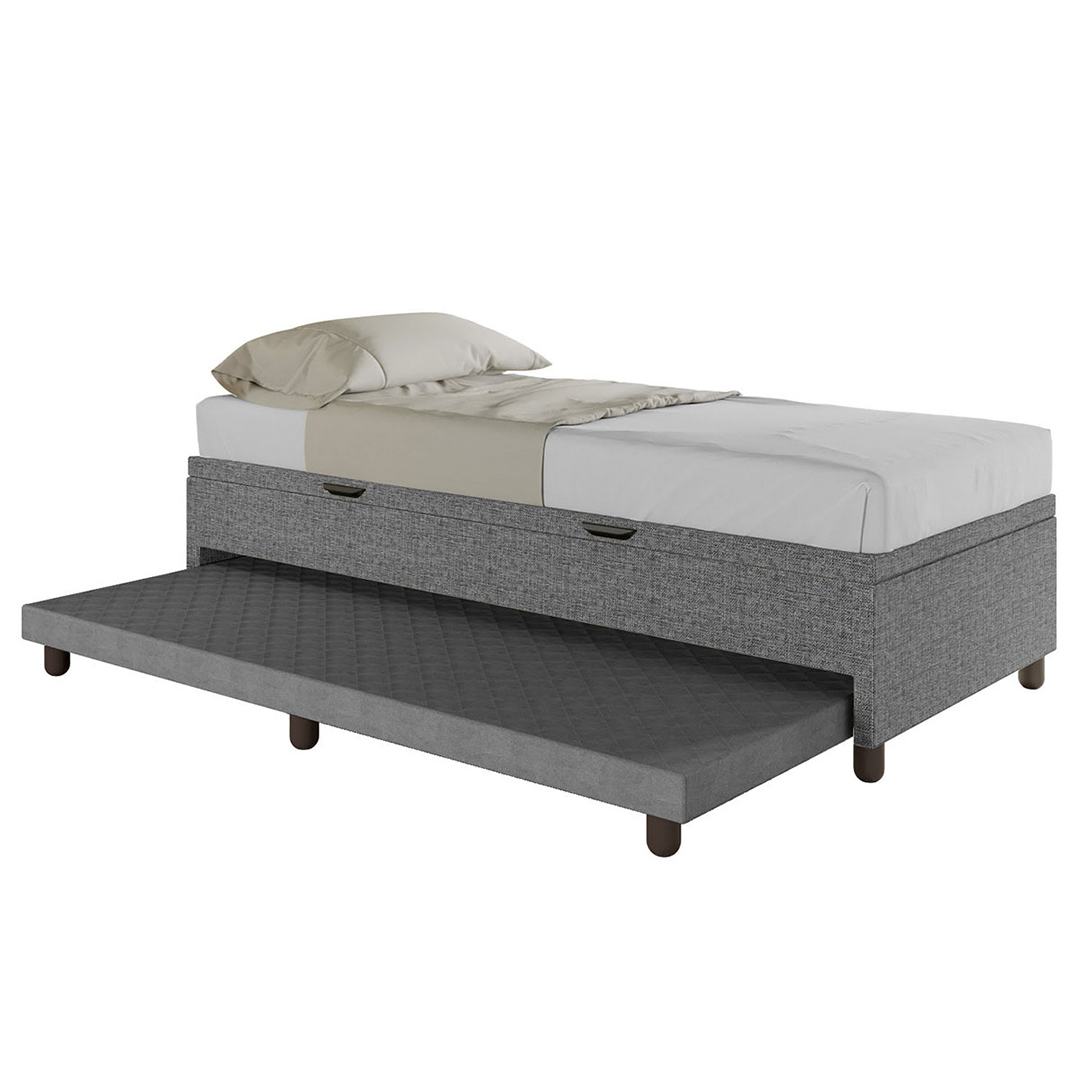 Bicama Box Baú Solteiro 88x188 cm Samy S05 Linho Cinza - Mpozenato