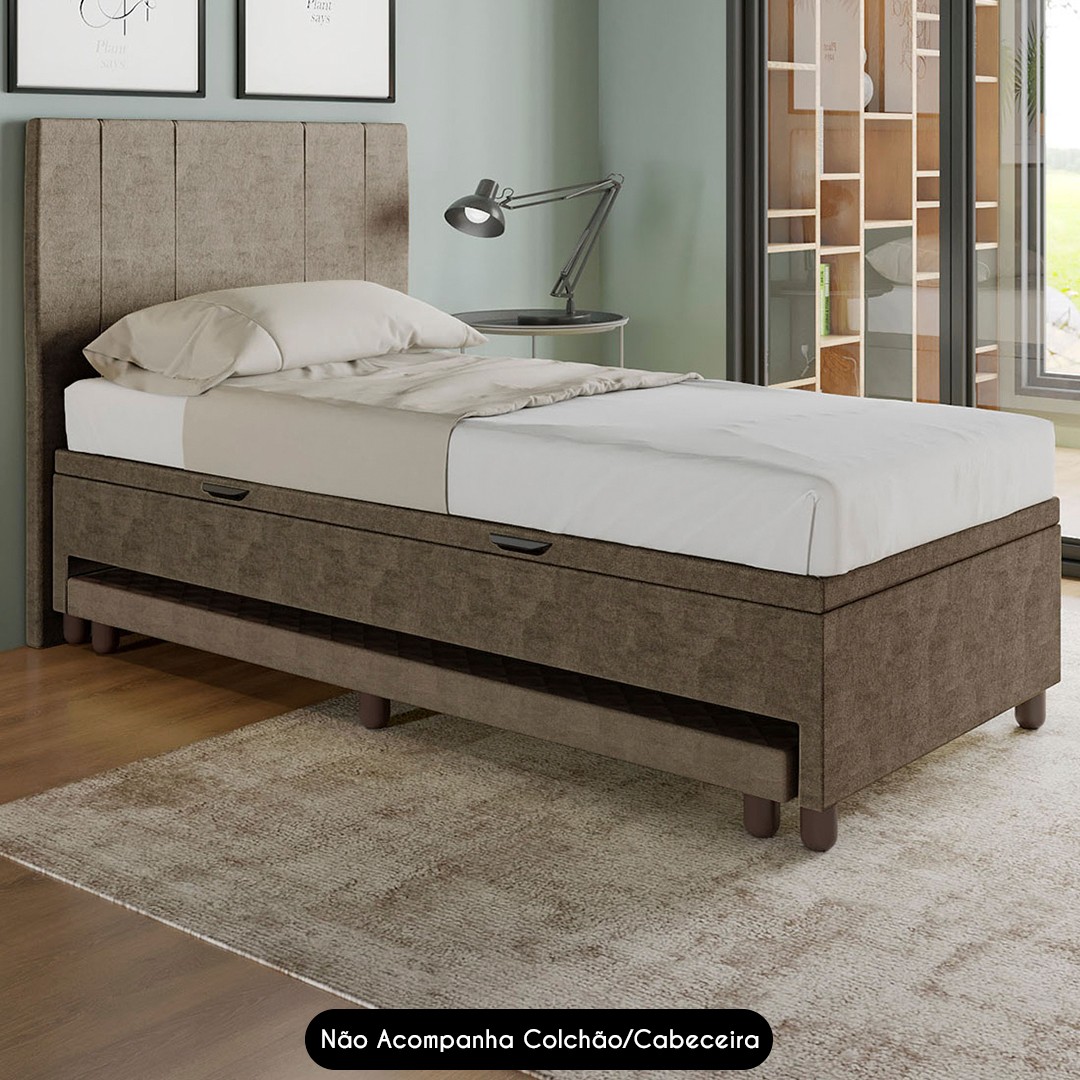 Bicama Box Baú Solteiro 88x188 cm Samy S05 Veludo Marrom - Mpozenato
