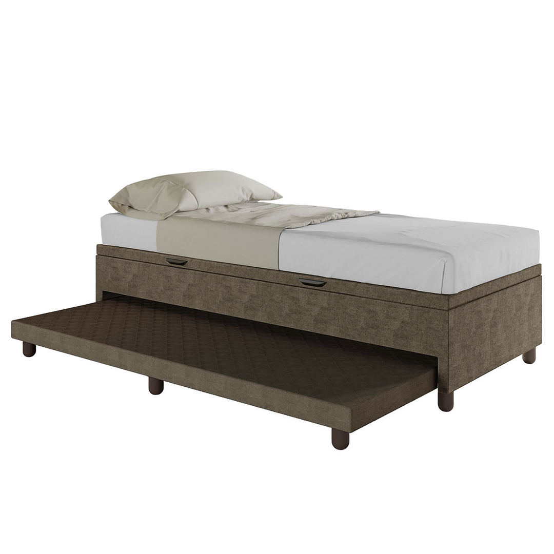 Bicama Box Baú Solteiro 88x188 cm Samy S05 Veludo Marrom - Mpozenato