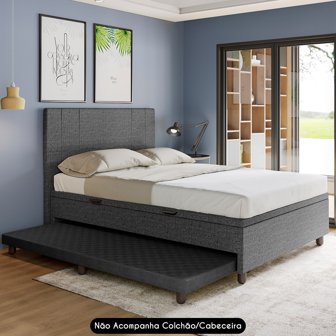 Bicama Casal Box com Baú 138x188cm Samy S05 Linho Preto - Mpozenato