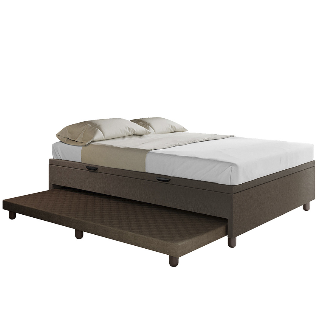 Bicama Casal Box com Baú 138x188cm Samy S05 Sintético Marrom - Mpozenato