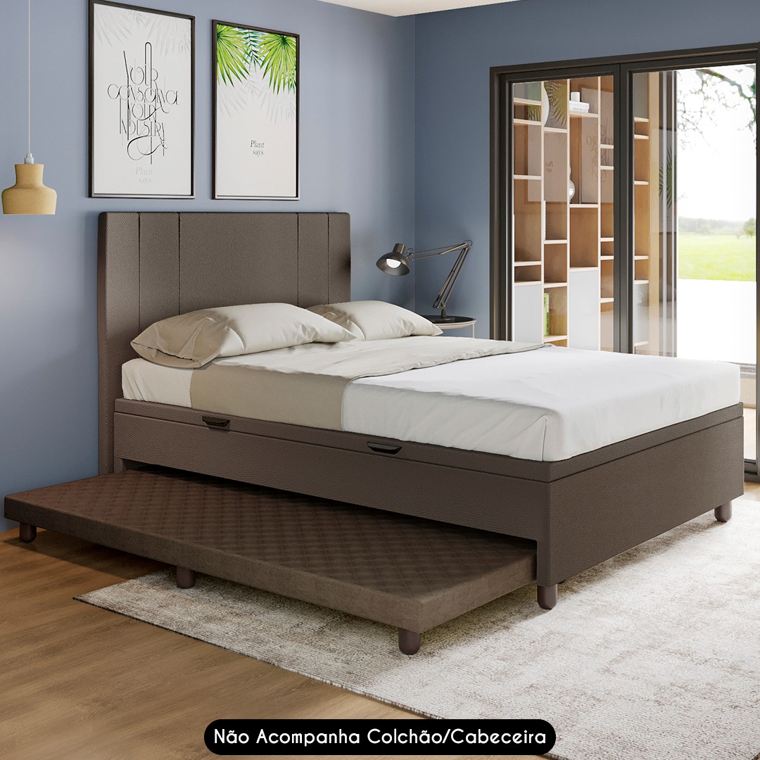 Bicama Casal Box com Baú 138x188cm Samy S05 Sintético Marrom - Mpozenato