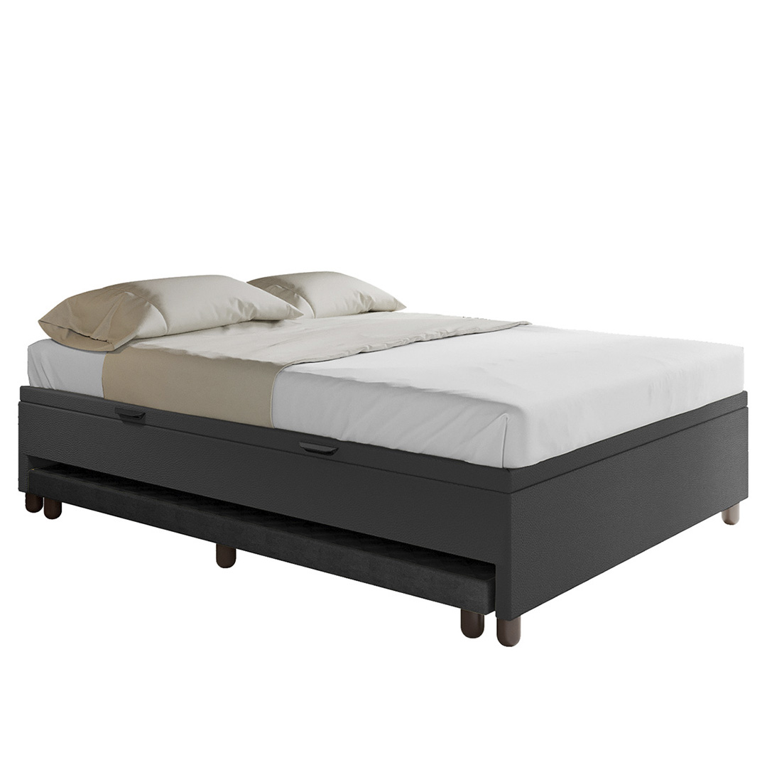 Bicama Casal Box com Baú 138x188cm Samy S05 Sintético Preto - Mpozenato