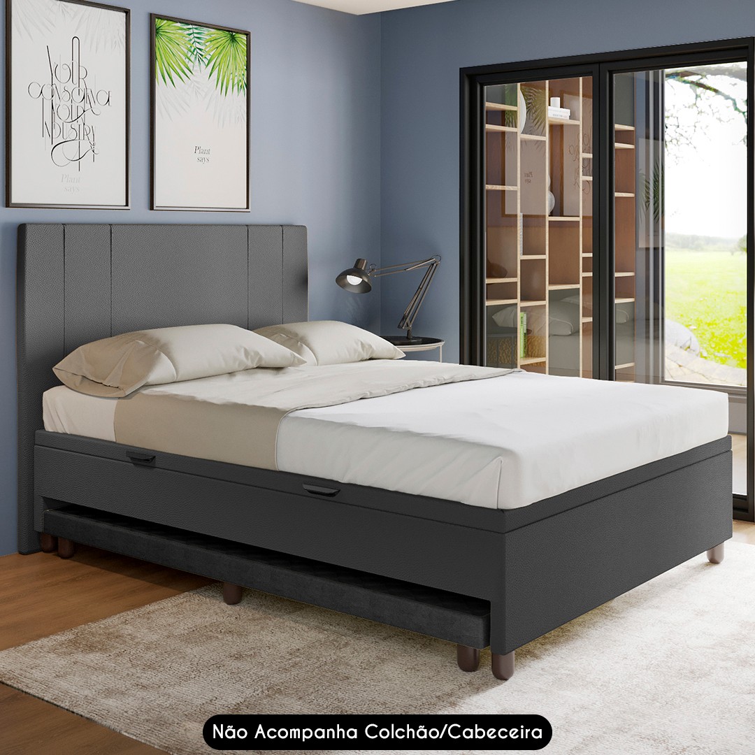 Bicama Casal Box com Baú 138x188cm Samy S05 Sintético Preto - Mpozenato
