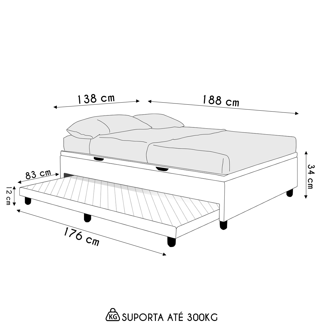 Bicama Casal Box com Baú 138x188cm Samy S05 Sintético Preto - Mpozenato