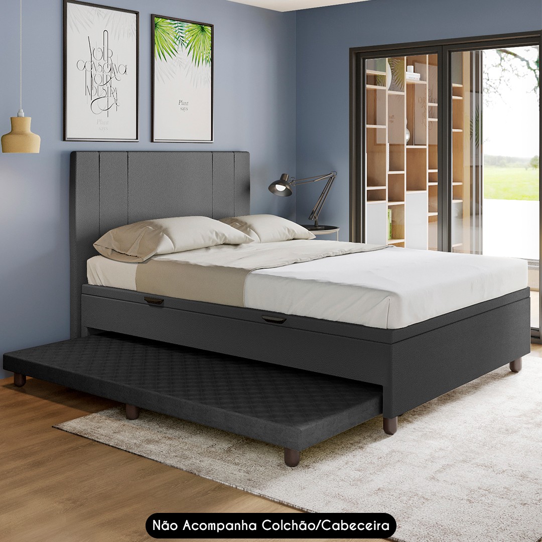 Bicama Casal Box com Baú 138x188cm Samy S05 Sintético Preto - Mpozenato