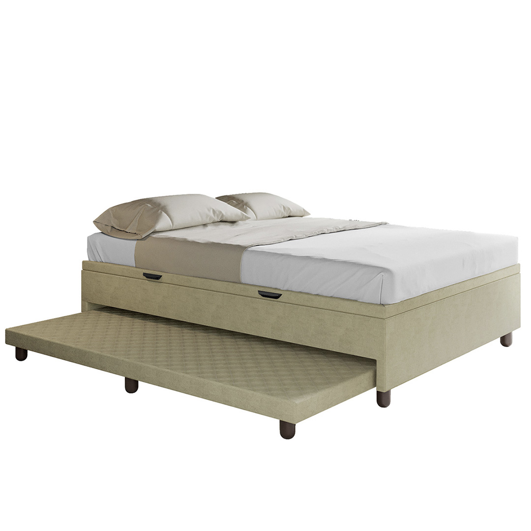 Bicama Casal Box com Baú 138x188cm Samy S05 Veludo Bege - Mpozenato