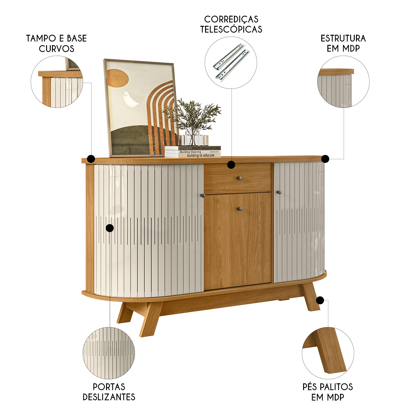 Buffet Aparador Sala de Estar 135cm Toni Z10 Off/Cinamomo - Mpozenato