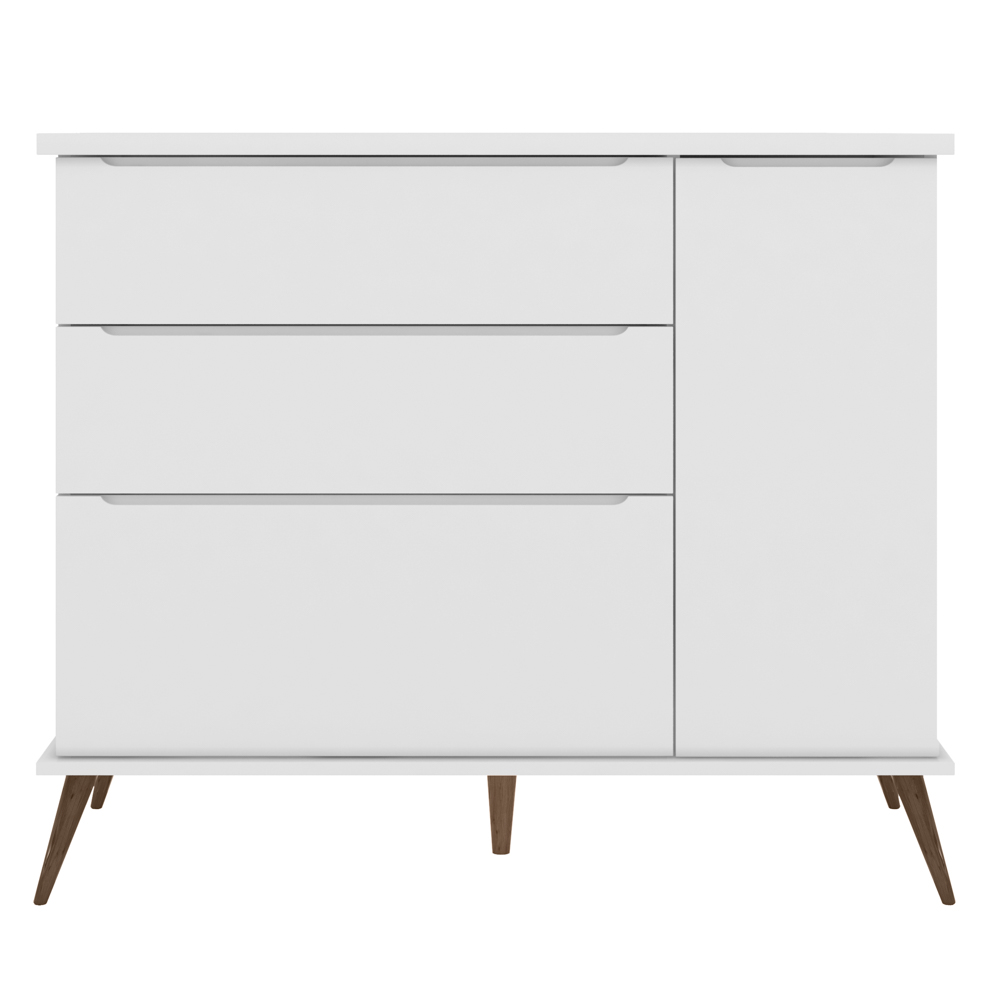 Cômoda Infantil 1 Porta 3 Gavetas 100% MDF Pés Retrô Mel P04 Branco - Mpozenato