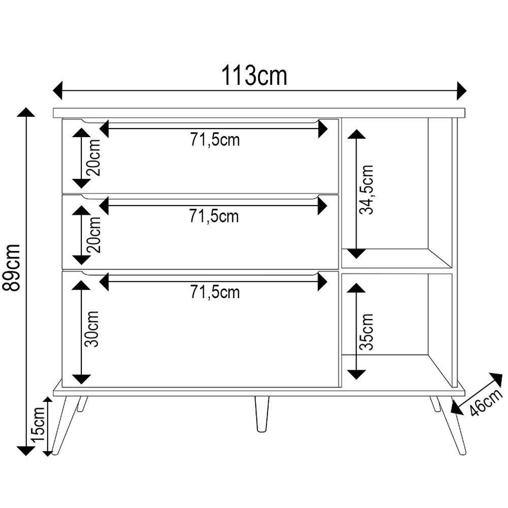 Cômoda Infantil 1 Porta 3 Gavetas 100% MDF Pés Retrô Mel P04 Branco - Mpozenato