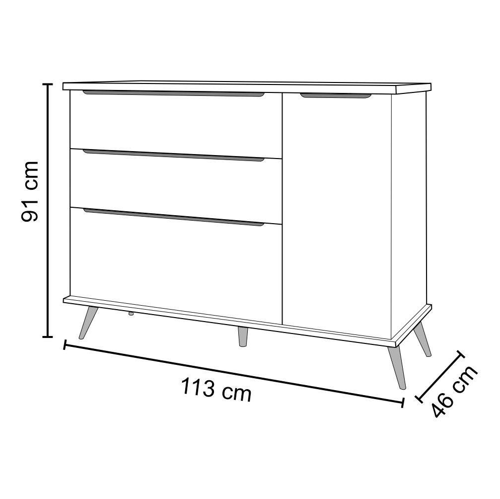 Cômoda Infantil 1 Porta 3 Gavetas 100% MDF Pés Retrô Mel P04 Branco - Mpozenato