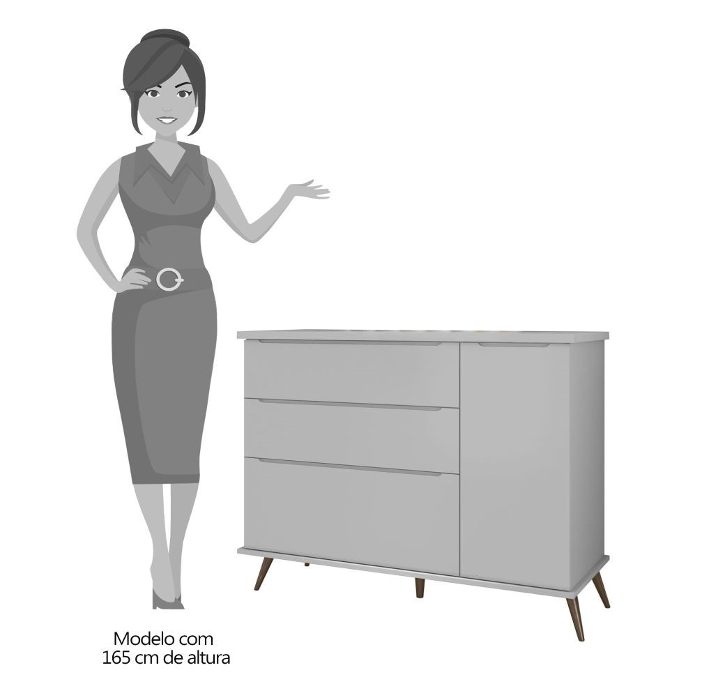 Cômoda Infantil 1 Porta 3 Gavetas 100% MDF Pés Retrô Mel P04 Cinza - Mpozenato